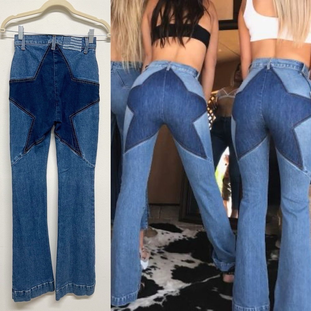 REVICE Denim Womens Boho Two Tone Special Edition Venus Star Flares Size 24